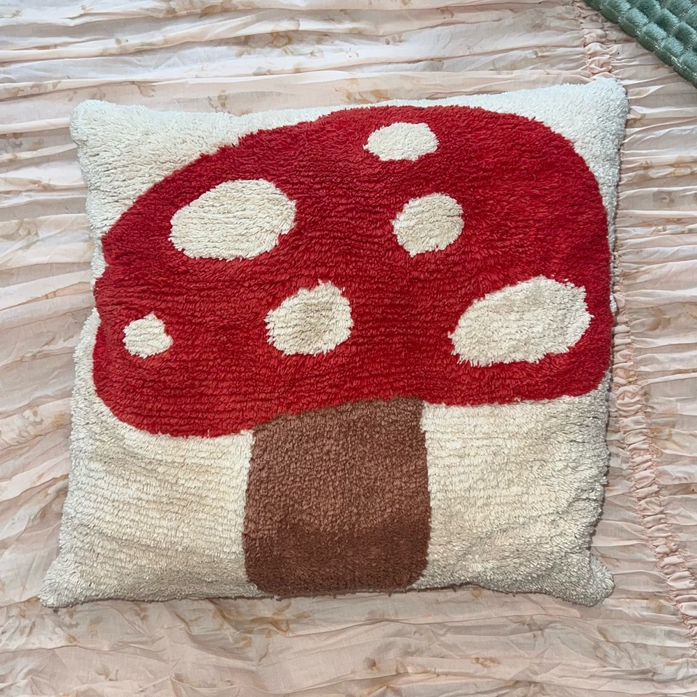 Urban Outfitters Mushroom Tufted Square Cusion Throw Pillow